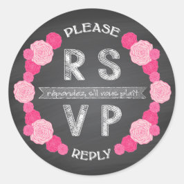 Adesivo Vinheta RSVP de Rosas Rosa de Quadro Chalkboard