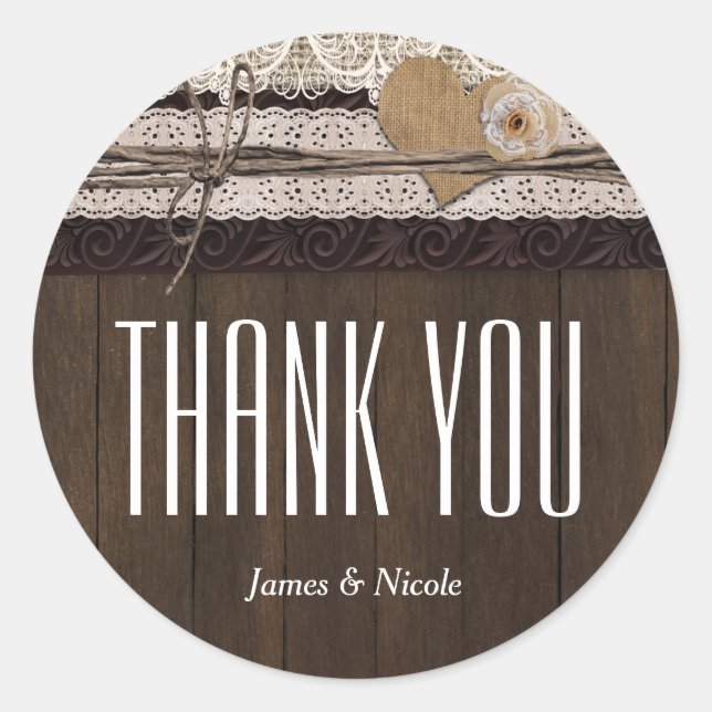 Adesivo Vinheta Rústica de Burlap Lace & Wood Favker (Frente)