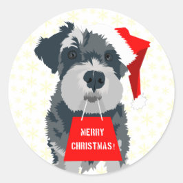 Adesivo Vinheta Santa Hat do Cachorro Mini Schnauzer