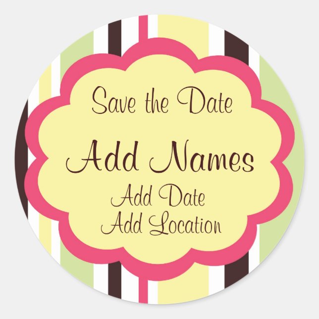 Adesivo Vinheta "Save the Date" de Casamento Rosa com Faix (Frente)