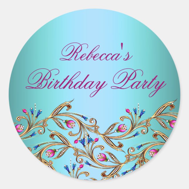 Adesivo Vinheta/selo azul de envelope floral (Frente)