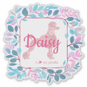Adesivo Vinheta Silhueta de Poodle Rosa Personalizada