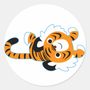 Adesivo Vinheta-Tigre De Cartoon Bonito E Fácil