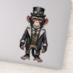 Adesivo Vinheta transparente Chimpanzé Steampunk
