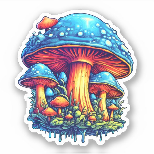 Adesivo Vinheta Trippy Mushroom: Uma Delícia Psicodélica (Frente)