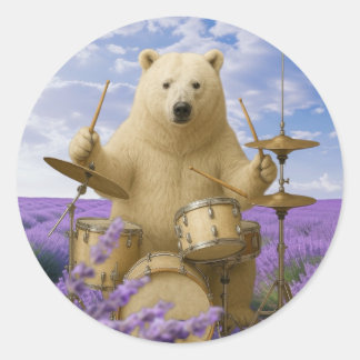 Adesivo Vinheta: Urso Jogando Tambores com Design Floral