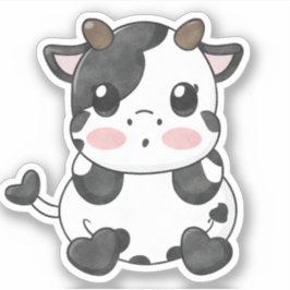 Adesivo Vinheta-Vaca-Vaca-Vaca-Chibi Engraçada Com Água