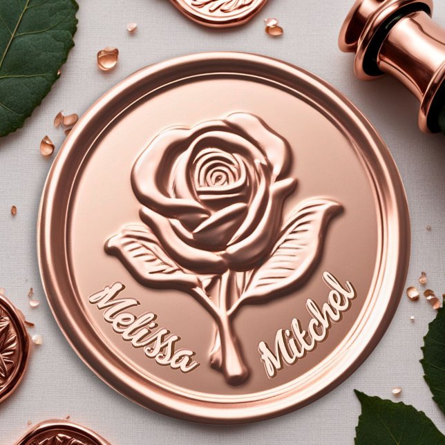 Adesivo Vinheta-Vedante de Flor de Cera Negra Dourada com  (Luxury Rose Gold Wax Flower Wedding Envelope Seal 1)