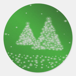 Adesivo Vinheta verde de fundo das árvores de Natal e nev