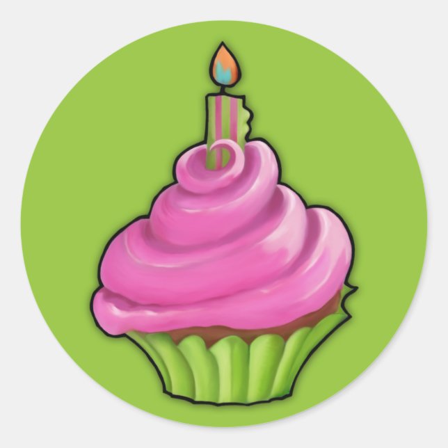 Adesivo Vinheta verde rosa e Cupcake verde (Frente)