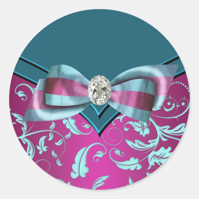 Adesivo Vinhetas Azuis-de-Rosa-Quente da Fuchsia (Frente)