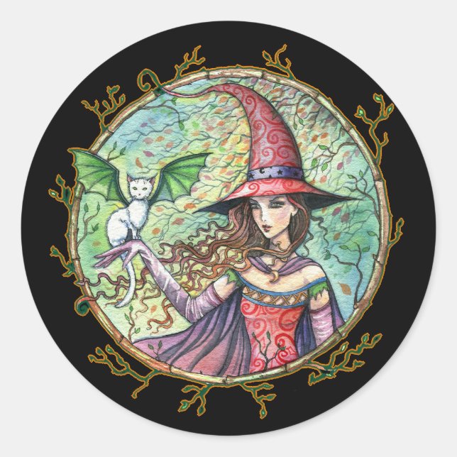 Adesivo Vinhetas Brancas de Bruxas do Halloween (Frente)