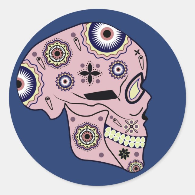 Adesivo vinhetas cor-de-rosa do perfil do crânio (Frente)