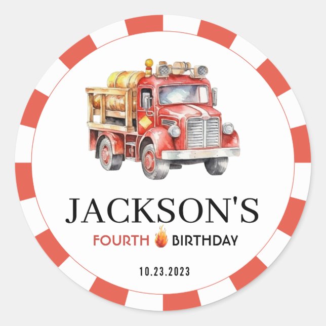 Adesivo Vinhetas de aniversário de bombeiros vermelhos (Frente)