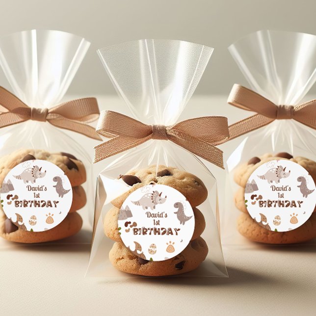 Adesivo Vinhetas de aniversário de dinossauro neutro e bon (Criador carregado)