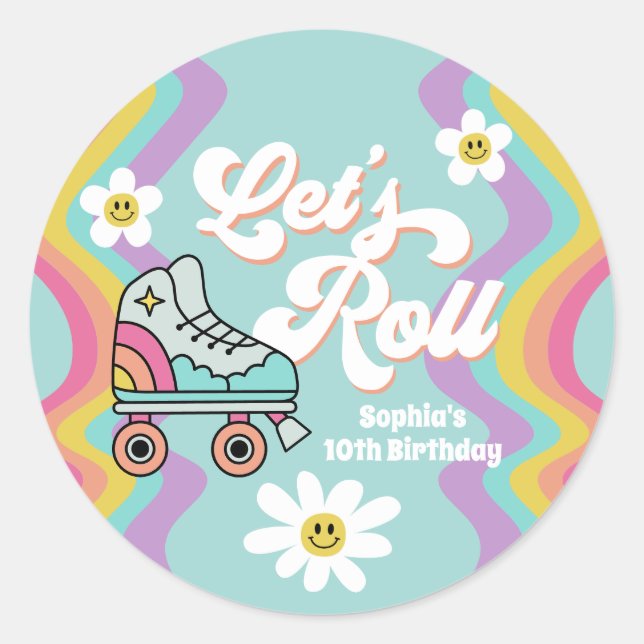 Adesivo Vinhetas de Aniversário do Arco-Íris com Rastreio  (Frente)