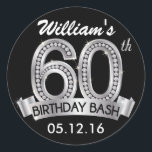 Adesivo Vinhetas de aniversário do Diamond 60th Birthday |<br><div class="desc">Vinhetas de aniversário do Diamond 60th Birthday | Preto e Prata para um homem ou uma mulher que comemora com um marco de sessenta cesta!</div>