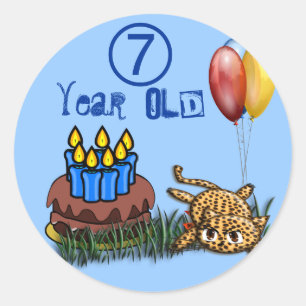 Adesivo Vinhetas de aniversário do Leopardo, de 7 anos, ul