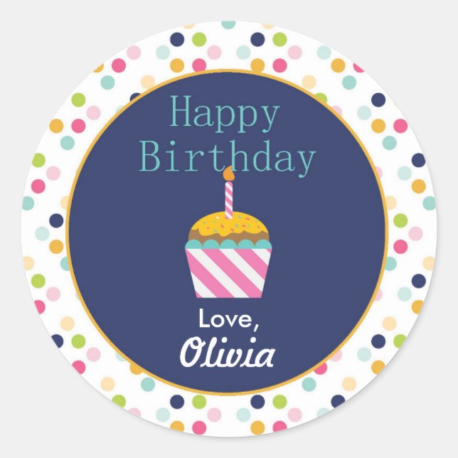 Adesivo Vinhetas de aniversário personalizadas da Bolinhas (Frente)