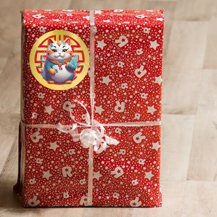 Adesivo Vinhetas de Ano Novo de Gato da Fortuna