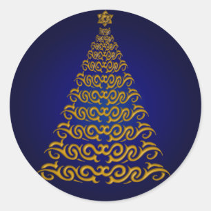 Adesivo Vinhetas de Árvore de Natal Azul Elegante