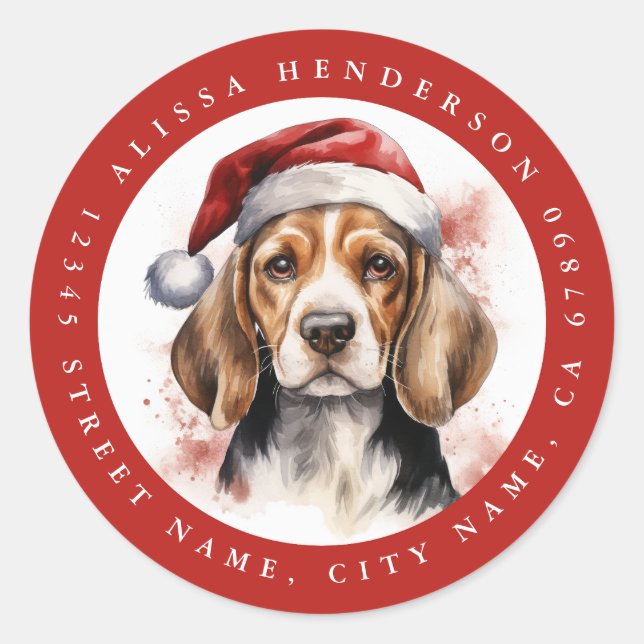 Adesivo Vinhetas de Beagle Round de Natal (Frente)