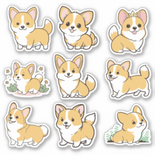 Adesivo Vinhetas de Cachorro de Corgi-Chibi