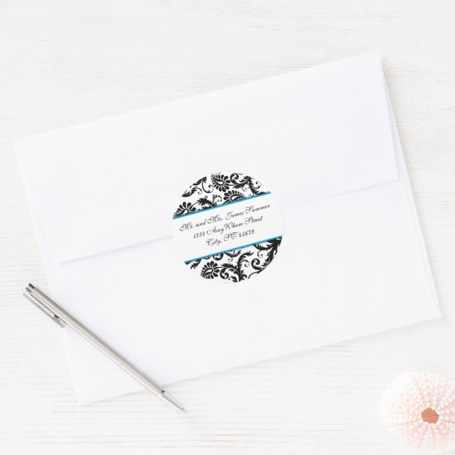 Adesivo Vinhetas de Casamento com Damasco Negro Azul Teal (Envelope)