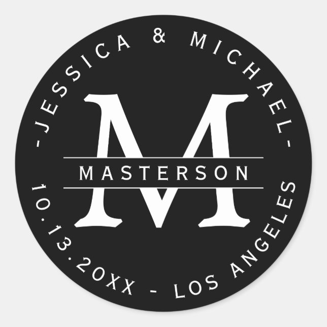 Adesivo Vinhetas de Casamento de Monograma Clássico Negro  (Frente)