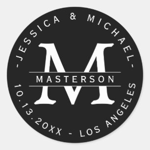 Adesivo Vinhetas de Casamento de Monograma Clássico Negro 