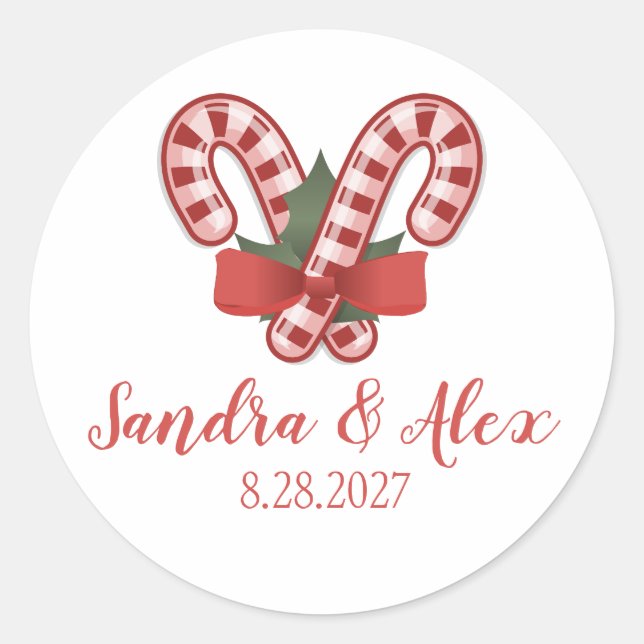 Adesivo Vinhetas de Casamento de Natal Personalizadas Cand (Frente)