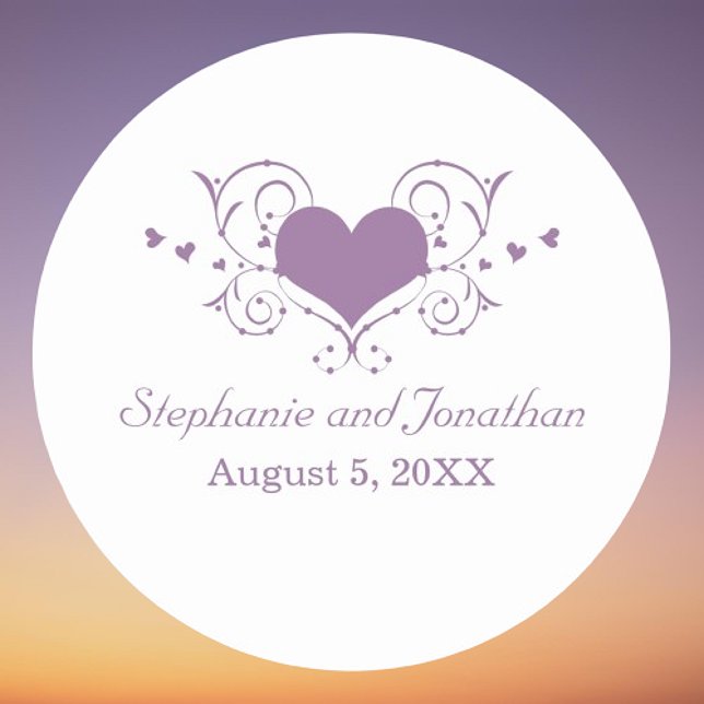 Adesivo Vinhetas de Casamento Floreado, Roxo (Heart Flourish Wedding Stickers | Purple)