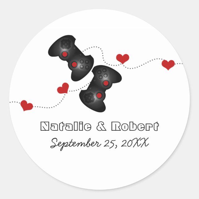 Adesivo Vinhetas de Casamento Geeky Gamers (Escuro) (Frente)