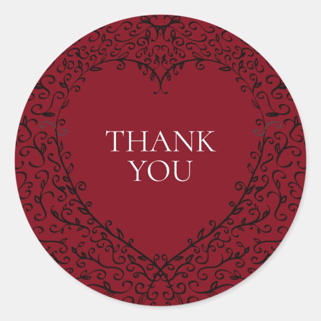 Adesivo Vinhetas de Casamento Gótico de Coração Vermelho e (Frente)