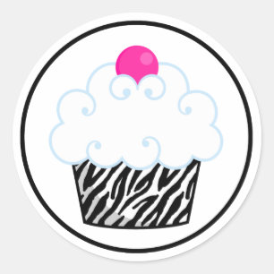 Adesivo Vinhetas de Cupcake de zebra rosa