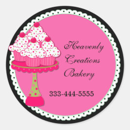 Adesivo Vinhetas de Cupcake redondo cor-de-rosa doce