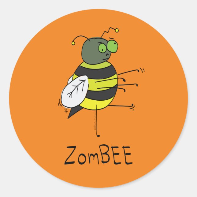 Adesivo Vinhetas de Dia de as Bruxas engraçado ZomBEE Zomb (Frente)