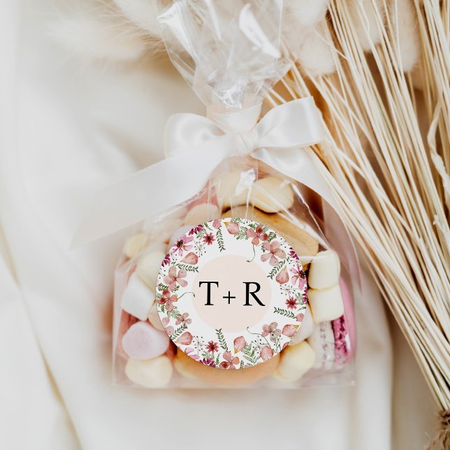 Adesivo Vinhetas de Envelope de Casamento Floral Monograma (Criador carregado)
