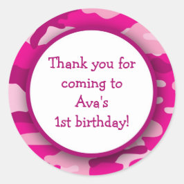 Adesivo Vinhetas de Festa de aniversário de Camo Rosa Quen