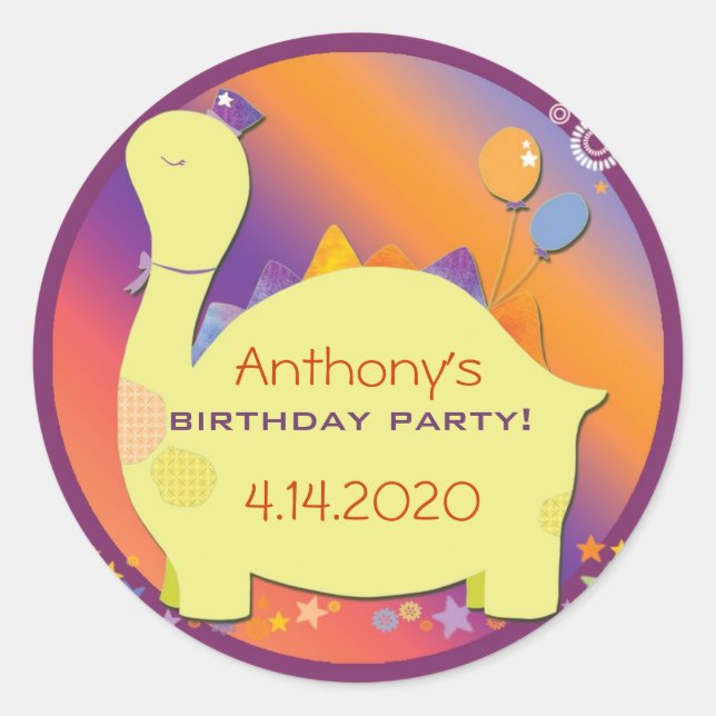 Adesivo Vinhetas de Festa de aniversário do Dinossauro do  (Frente)