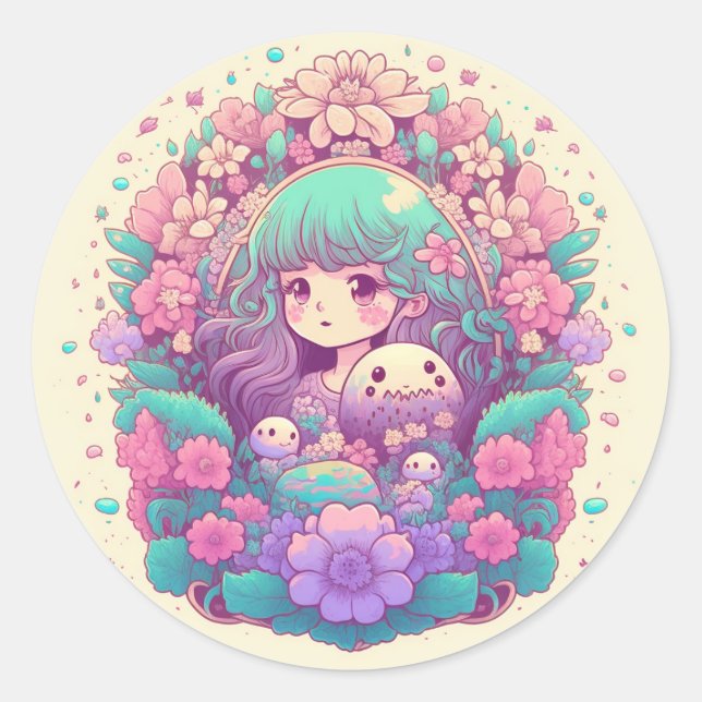 Adesivo Vinhetas de flores de animas Pastel kawaii (Frente)
