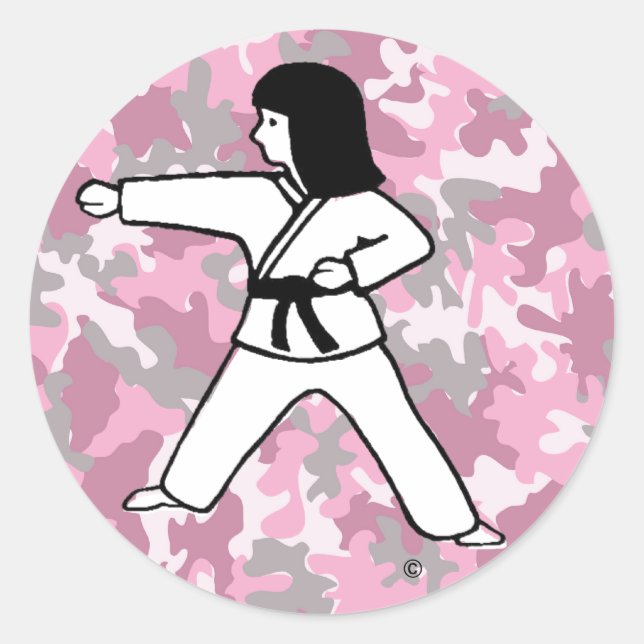 Adesivo Vinhetas de Garota de Artes Marciais Rosa (Frente)