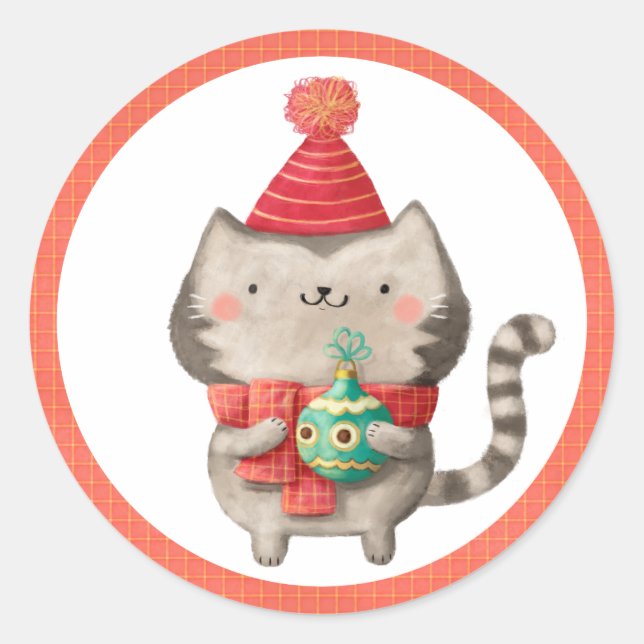 Adesivo Vinhetas de gato de Natal giro (Frente)