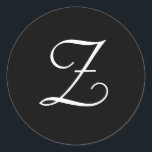 Adesivo Vinhetas de Monograma de Casamento Branco Preto Z<br><div class="desc">Estes adesivos apresentam um elegante monograma Z cursivo. Excelente para favores de casamento,  etc.</div>