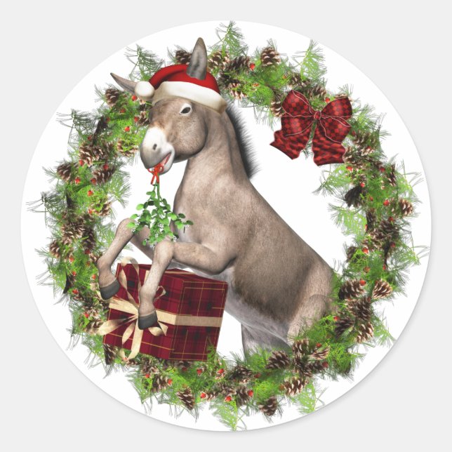 Adesivo Vinhetas de Natal de Papais noeis Donkey (Frente)