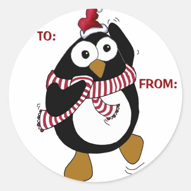 Adesivo Vinhetas de Natal para pinguins: TO e FROM (Frente)