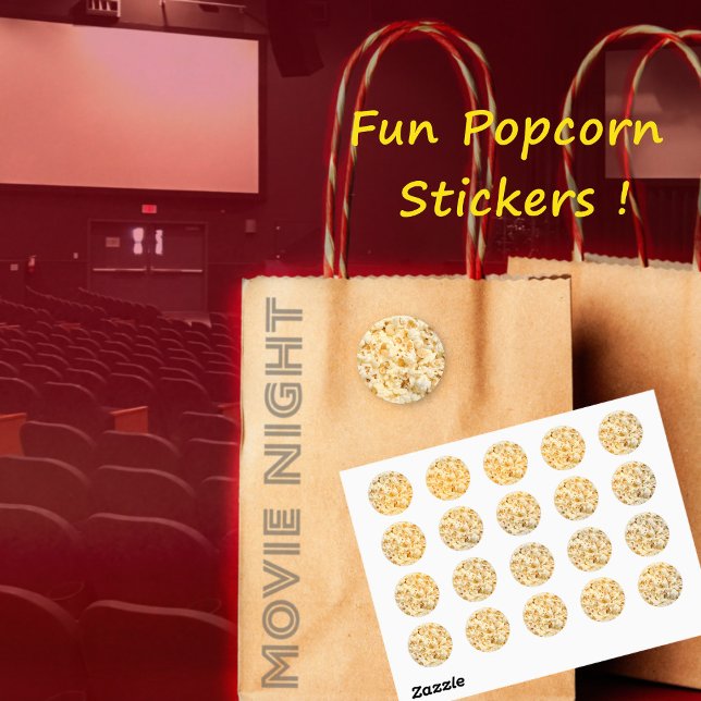 Adesivo Vinhetas de pipoca, folha (Popcorn stickers for movie night, circus party and more)
