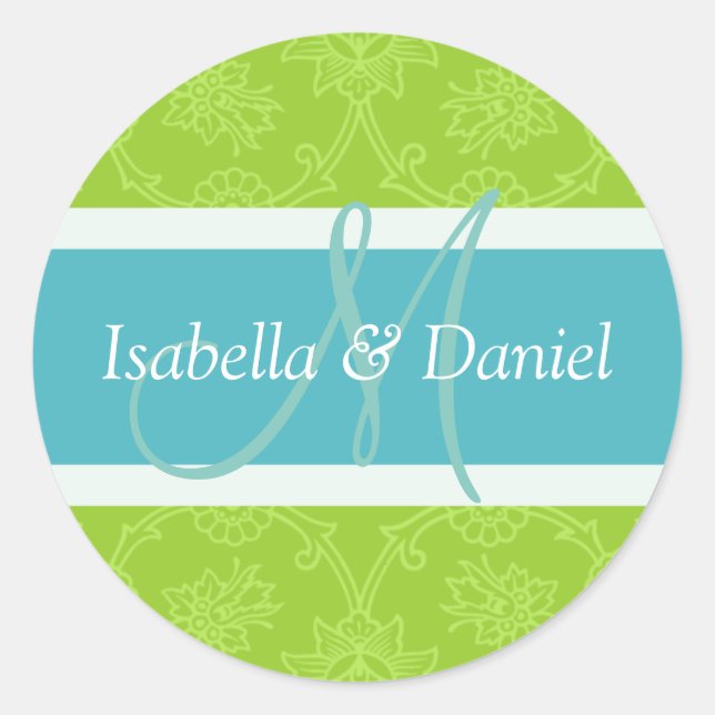 Adesivo Vinhetas De Sedos De Monograma Verde E Azul (Frente)