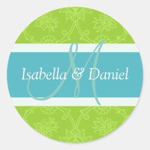 Adesivo Vinhetas De Sedos De Monograma Verde E Azul