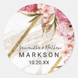 Adesivo Vinhetas Douradas de Mármores Florais, Cor-de-Rosa